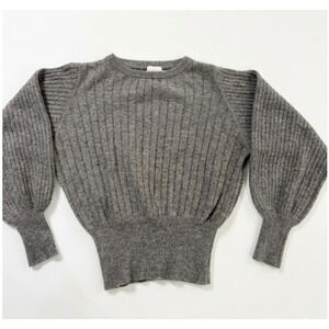 Brodie Cashmere Grey Donegal Ribbed Puff Sleeve Sweater Women's S 100% Cashmere
